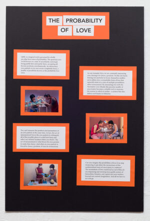 Image of an information poster with images of two people having fun together, and text explaining The Probability of Love.