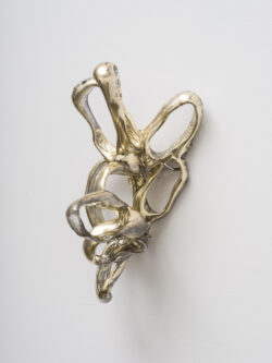 Untitled (Spirit 4)
2023 A cluster of mirrored rings protruding off of the wall. Resembling something found in the ocean or on a molecular scale.