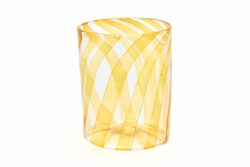 Large blown glass cylinder with orange stripes throughout.