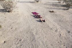 Naked Somewhere
2015 Photograph of a desert dirt road. In the middle of the road is a pink shirt, pink pants, orange socks and pink shoes laid out as though their was once a body in the outfit.